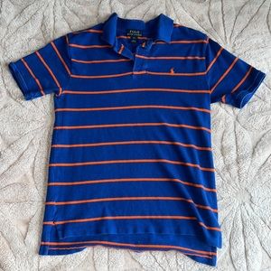 Striped Blue & Orange Collar Shirt Orange Horse Polo Ralph Lauren L/G (14-16)